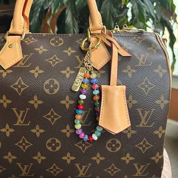 Beaded Bag Charm Multicolored Jade Gold Tone - Picture 4 of 8